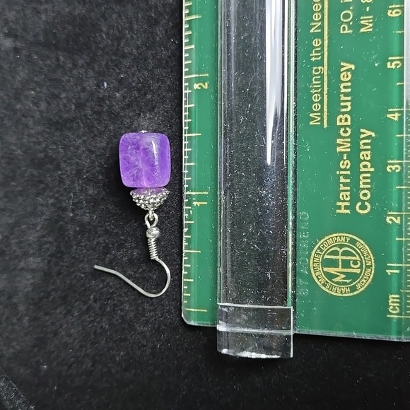 Vintange Handmade Silver Tone Purple Amethyst Dangle Earrings - Picture 15 of 16